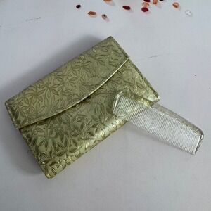 Vintage Rolfs Gold Metallic Floral Embossed Clutch Wallet with Glitter Comb